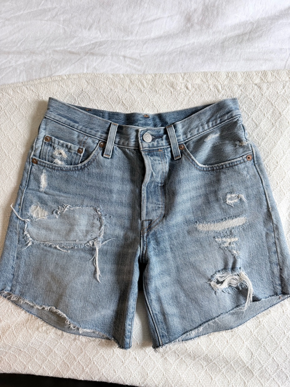 Levi's 501 Light Blue Distressed Women's Shorts